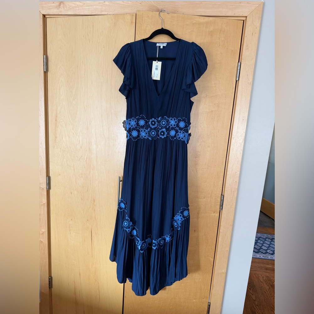 Ramy Brook Lena Navy V-Neck Floral Waist Dress